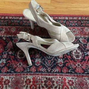 Michael Kors tan suede strappy high heel.